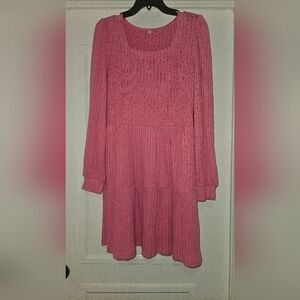Chic Long Sleeve Pink Dress